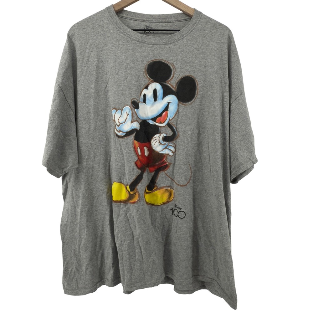 Disney Mickey Mouse Short Sleeve T-Shirt Gray Men 3XL Graphic Casual‎ 100 years